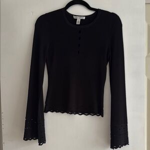 Autumn Cashmere Black Fitted Bell Sleeve Blouse